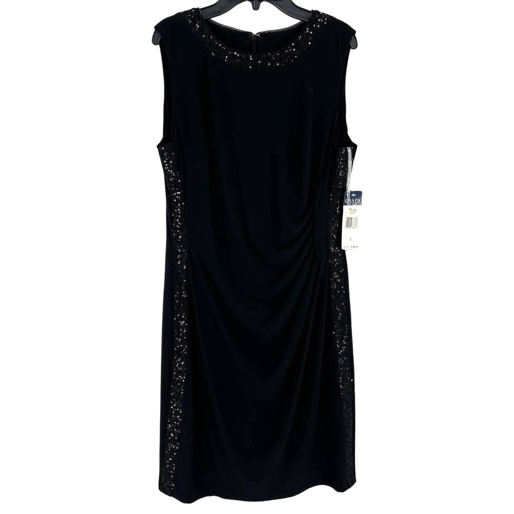 Chaps Sequin Shimmer Trim Ruched Waist Sleeveless Dress Womens Size Large